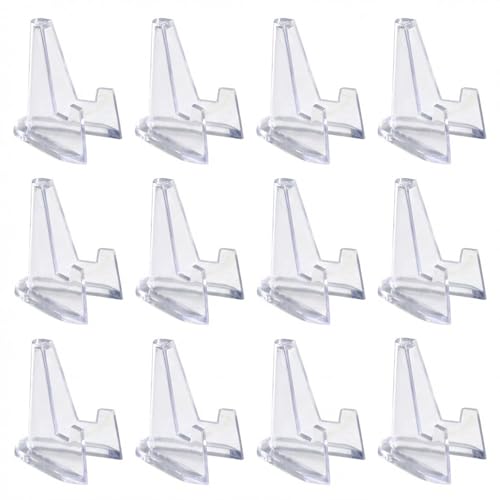 12Pcs Clear Mini Acrylic Easel Coin Display Stand Anti-Slip Multifunctional Acrylic Clear Coin Stands Trading Card Display Stand Mini Card Holder for Cards Coins Medals Handicrafts Collectibles