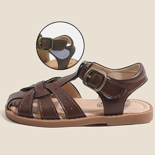 Girl's Princess Closed-toe Sandal Gladitor Fishman Strappy Sling Back T-strap Hook&Loop Summer Shoes3