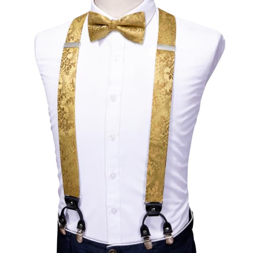 Image of YOHOWA Men Suspenders 6 Clips Strength Adjustable Y Braces Pre-Tied Bow Tie Set Formal Wedding Party