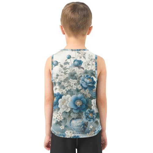 susiyo Blue White Flowers in Vase Boys Sleeveless Tank Top Girls Athletic T Shirt3