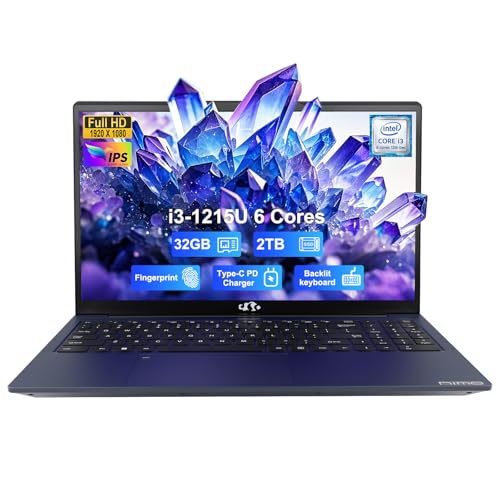 NIMO 15.6インチ IPS FHD-ビジネスラップトップ、Intel 6 Core i3-1215U 32GB RAM 2TB SSD (Beat i5-1135G7、最大4.4GHz) ノートパソコン 指紋バックライト付きキーボード付き 65W T