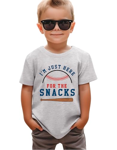 Toddler Baby Boys Girls Baseball T-Shirts I'm Just Here for The Snacks Kids Short Sleeve Crewneck Summer Tee Tops