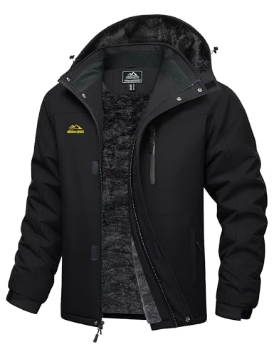 MAGCOMSEN Winter Coats for Men Ski Snow Rain Jacket Waterproof Fleece Insulated Jackets Outdoor Snowboard Warm Raincoat Black, L