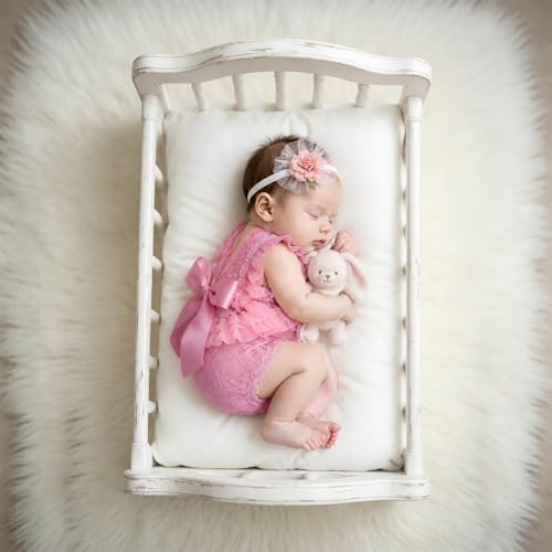 ForBaysy Infant Newborn Photography Props Girl Outfit Lace Romper with Cute Flower Headband Newborn Dress Posing Props - image 4