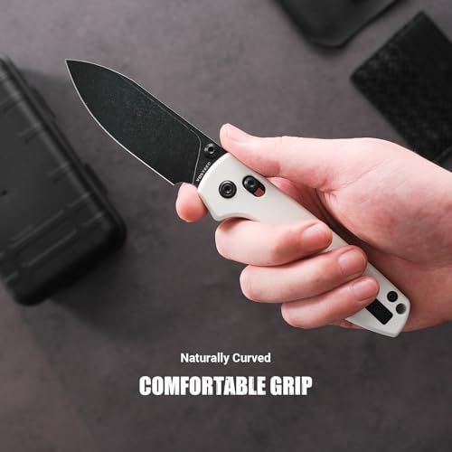 Image of Vosteed Raccoon EDC Pocket Knife - 3.25 inch Sandvik 14C28N Black Stonewash Blade - Crossbar Lock White G10 Handle for Camping, Hiking - A0507