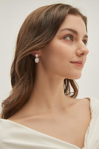 EAMTI Wedding Earrings for Women Cubic Zirconia Dangle Bridal Earrings 925 Sterling Silver Post Oval Earring for Prom Bridesmaid 5