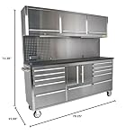 JEGS 72" Rolling Tool Chest Cabinet 11-Drawer with Upper Storage Stainless - Image 3