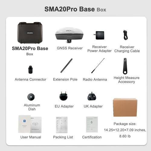 Image of SMA20 Pro RTK Base Station GNSS Receiver GPS Land Survey Equipment, Connect with Drones /UAVs, Free Field Surveying Software for Permanent Use,1408 Channels, NOAA /PPK, for GIS and Precision Agriculture