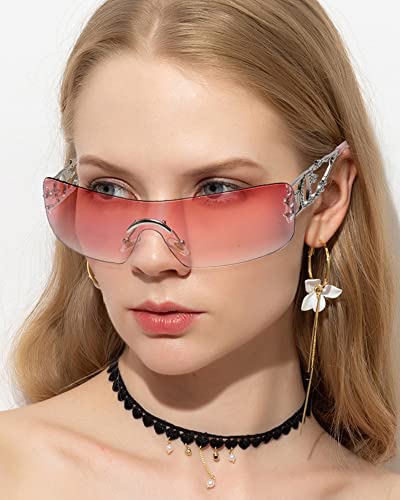 Image of SENMARIES Rimless Y2k Sunglasses For Women Men Rectangle Vintage glasses Fashion Flame Metal Sunglass Frameless Retro Eyewear