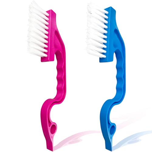 Image of Window Track Cleaning Brush Set - 2 Pack Window and Door Track Cleaning Tools with Ergonomic Handle for Precision Cleaning, Blue and Pink
