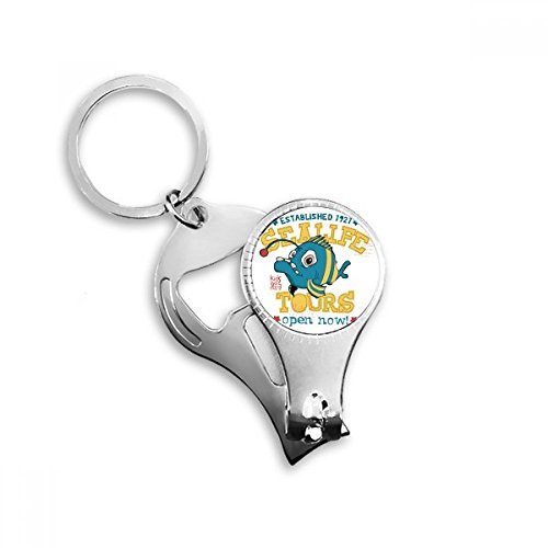 Cute Blue Yellow Lantern Fish Illustration Nail Nipper Ring Key Chain Bottle Opener Clipper