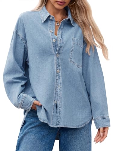 Cicy Bell Womens Oversized Denim Shirt Jean Jacket 2025 Fall Fashion Button Down Shirts Long Sleeve Tops Trendy Shackets3