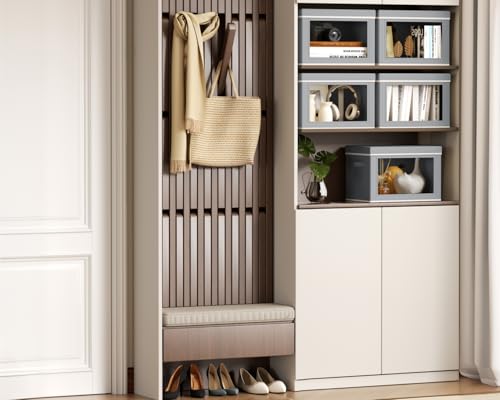 Image of Homsorout Collapsible Storage Bins with Lids - Stackable Storage Containers with Window, 15.7 Inch Fabric Organizing Bins for Closet, Home & Office Organization Baskets, Grey, 3 Pack