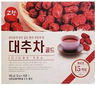 Gohyang Korean Jujube Tea Gold 대추차 Traditional Red Date Herbal Tea, Caffeine-Free, Naturally Sweet & Soothing Flavor for Relaxation | 13g x 15 Tea Bags (195g) – Product of Korea