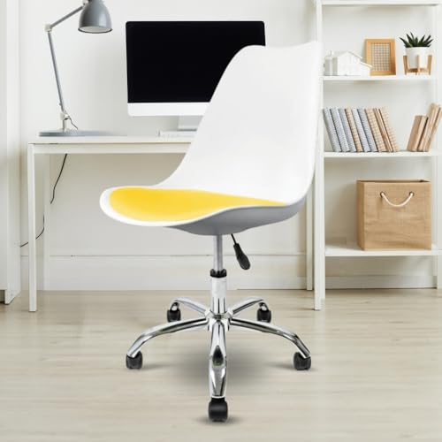 Image of Amazon Brand - Umi Height-Adjustable Modern Revolving Rotary Arm Office Study Desk Chair - Ideal for Spa, Bar, Home - White & Dark Blue Color