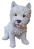 Wunderschöne und naturgetreue Tierfigur sitzender West-Highland-Terrier für den Innen- und Außenbereich