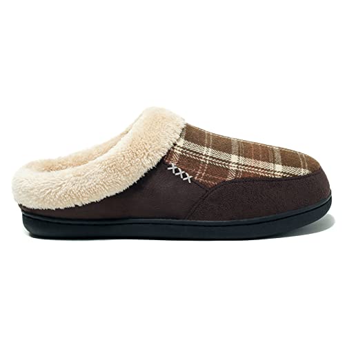 Image of NewDenBer Men's Warm Memory Foam Suede Plush Fleece Lined Slip on Indoor Outdoor Clog House Slippers
