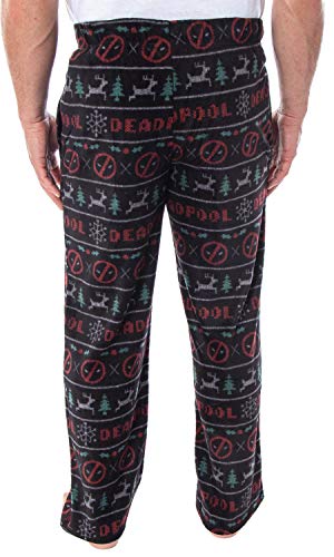 Marvel Men's Deadpool Christmas Ugly Sweater Pattern Fuzzy Fleece Lounge Sleep Pajama Pants3