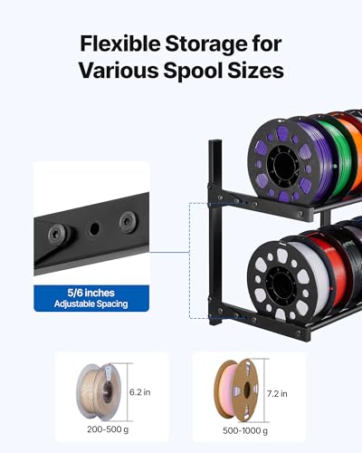Image of VEVOR Wall Mount Printer Filament Storage Rack, 2-Tier Wall Bracket Storage Shelf, Rolling Filament Spool Holders Racks with Wheels, Filaments Organzied for 3D Printing Studio, Workshop (Shelf Only)