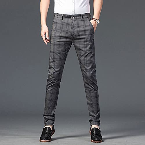 Mens Casual Plaid Pants Fashion Retro Tapered Stretch Slim Fit Business Dress Chino Pants3