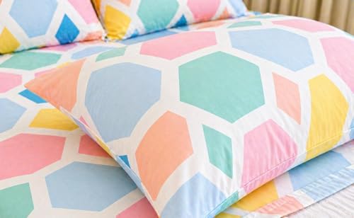 Image of Castiqa Elastic Fitted Supersoft Premium Brushed Cotton 200TC King Size Bedsheets with 2 Pillow Covers (Fits Upto Mattress of 10 Inches) (King (72x78), Hexa)