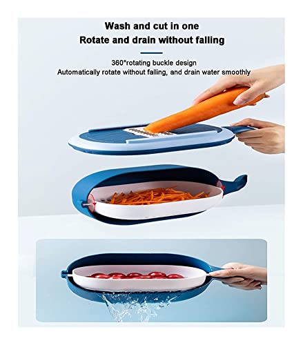 Handmatige plantaardige chopper Dicer, voedselhakker multifunctionele mandoline snijder met container en 6 messen, ui Maagkanker Chopper for aardappel tomatenkaas fruit salade-blauw 31x15x15cm (12x6x6 - Image 4