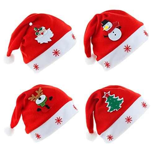 Zuzer Bonnet Noel Chapeau de Père Noël, 4PCS Bonnet Noel Chapeau Rouge Chapeau de Noël Chapeaux de Père Noël Bonnet de Noël Décoration de Noël pour Enfants Adultes Cover