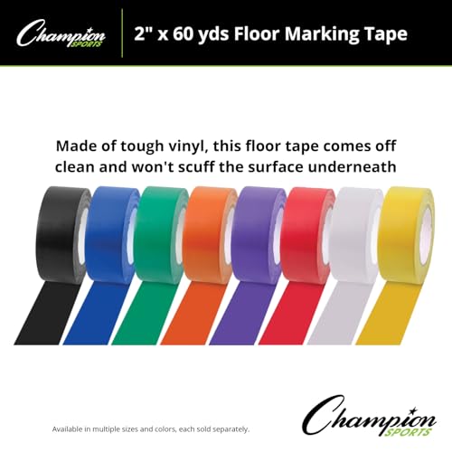 Image of Champion Sports Vinyl Tape, 2 inch Wide x 60 Yards Long, Blue - Durable Floor Marking Tape - Schools, Gyms, Restaurants