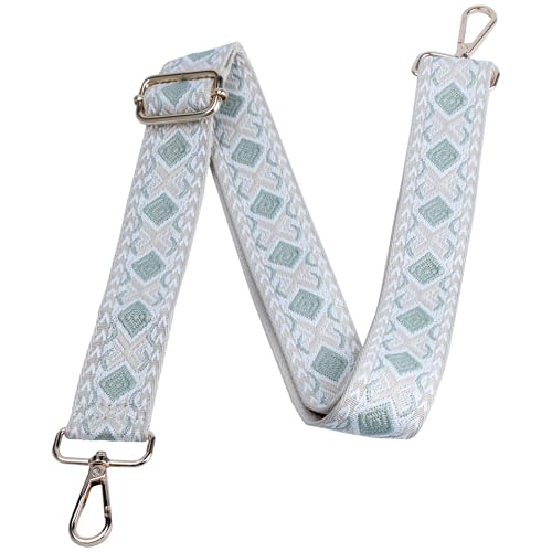 LUCKLISA Purse Strap Replacement Crossbody, 1.5 Inch Green Fashion Adjustable Embroidered Wide Bag Strap, Long 29-55 Inch Handbag Straps for Women’s Shoulder Bags, Crossbody Bags & Totes