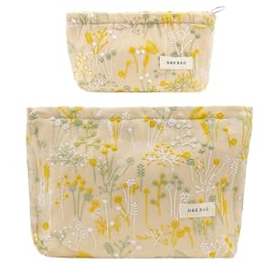 2 Pcs Makeup Bags, Large Cosmetic Bag Travel Toiletry Bag Organizer for Women, Embroidery Craft, Floral Makeup Bag Small Cosmetic Pouch Purse with Zipper Gifts for Girls Teen