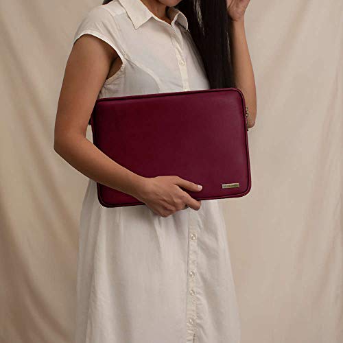 Image of DailyObjects Zippered Sleeve for MacBook & Laptop 15 Inch | Solid Burgundy PU Leather Sleeves with Inner Lining | Durable Stylish Light Weight Sleek Design with Zip Closure