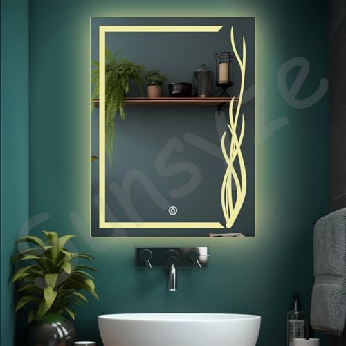 Image of Sunsyze Modern 18x24 Led Mirror for Bathroom & Bedroom, Mirror with Light, Touch Sensor Controlled with 3 Colour Lights and Brightness Adjustable