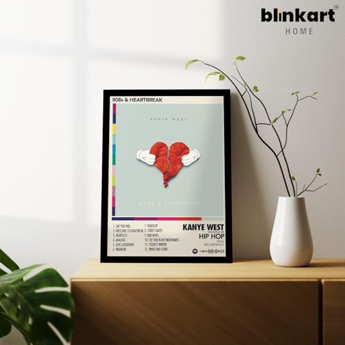 Image of BLINKART KANYE - 808s & HeartBreak Wall Photo Frames | Wall Art for Bedroom, Living Room, Studio or Office | Album Cover Print with Spotify Song Link QR Code | Gift for Fans - 8x12 In