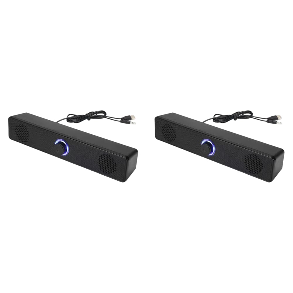 Lot de 2 haut-parleurs PC Bluetooth 5.0 - Barre solaire filaire 3D Surround - USB - Petit haut-parleur double - 2 modes - Haut volume - Long caisson de basses pour la maison et le bureau