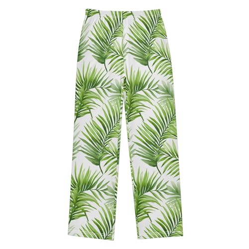 Green Leaves Long Pajama Pants Elastic Waist PJ Bottoms with Pockets S A1105782