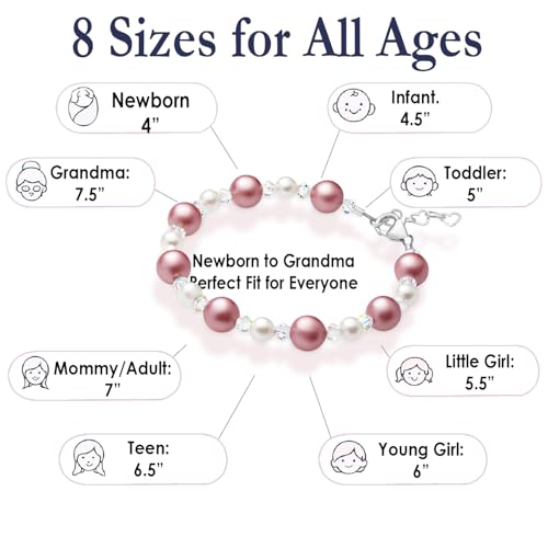 Image of Baby Crystals Sterling Silver Pink Pearl Bracelet for Baby Girls I Newborn, Infant Baby Girl Gifts, Toddler, Teen, Mommy I Birthday Gift I Children's Jewelry I Womens Bracelets for Girls