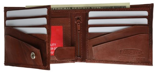 Marshal Wallet Genuine Leather Men's Bifold Wallet Button Snap Flap Out3