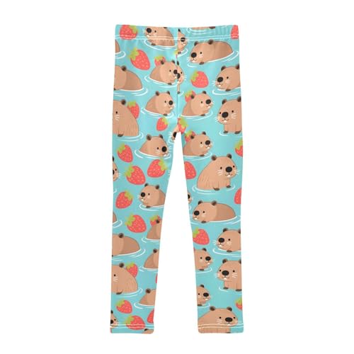 Cute Capybara Strawberry Girls Leggings Soft Stretch Workout Yoga Dance Pants for Kids Casual Tights2