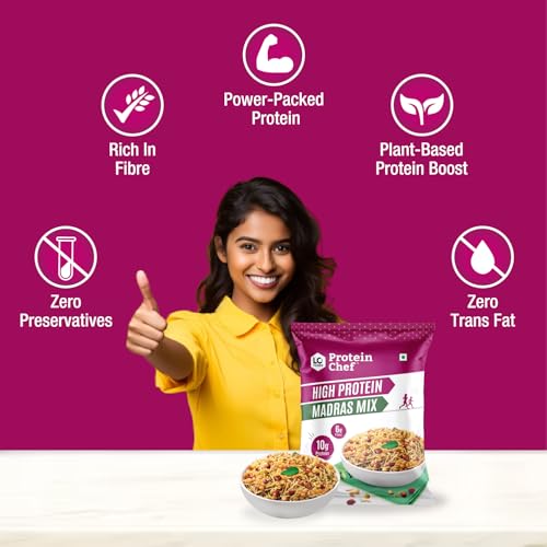 Image of Protein Chef Madras South Mixture Namkeen (180g), 11g Max Protein per Serve, Guilt free Healthy Snacks, Sugar Free Snacks, Vegan Diet