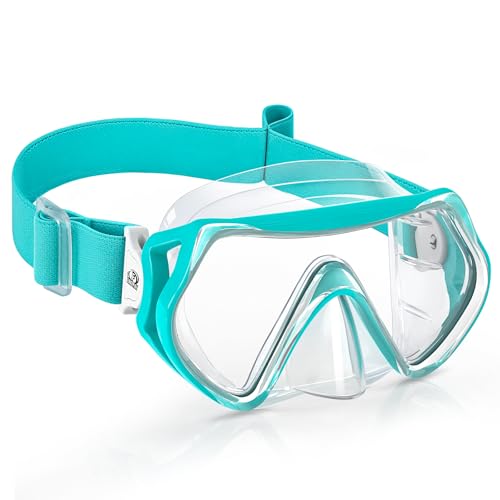 Findway Taucherbrille Kinder mit Stoffband Schnorchelmaske Kinder Schwimmbrille für Jungen Mädchen Anti Nebel Anti-Leck 180Panorama HD Tauchmaske mit Nasenabdeckung für 6-16 Jahre A-Teal