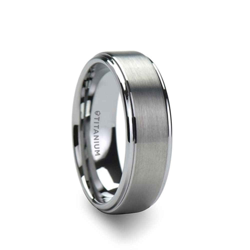 Roy Rose JewelryMens Titanium Brushed Raised Center Wedding Ring - Polished Step Edges Comfort Fit - 6mm 8mm Wide - Style name: RHINOX