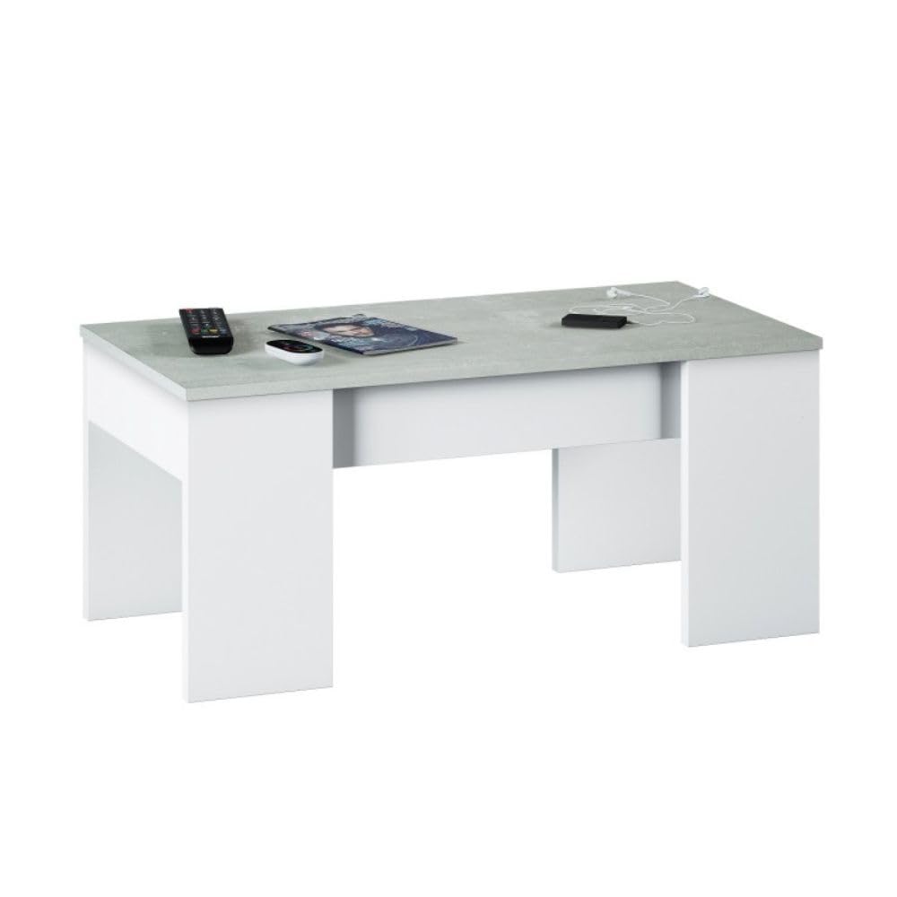 Mobelcenter, Conjunto Salón Cemento, Incluye Mueble y Mesa de Salón, Mesa de Centro y 4 Sillas, Acabado Color Blanco Artik y Cemento (P0018)