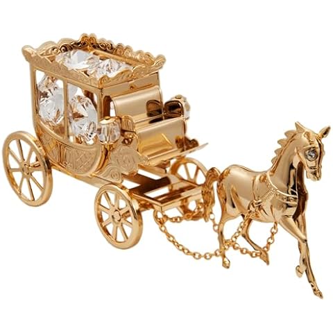 Matashi 24K Gold Plated Crystal Studded Horse Drawn Carriage Desktop Figurine - Valentine's Day Decorative Collectible - Ideal Gift for Mom, Gift for Man and Women Cover