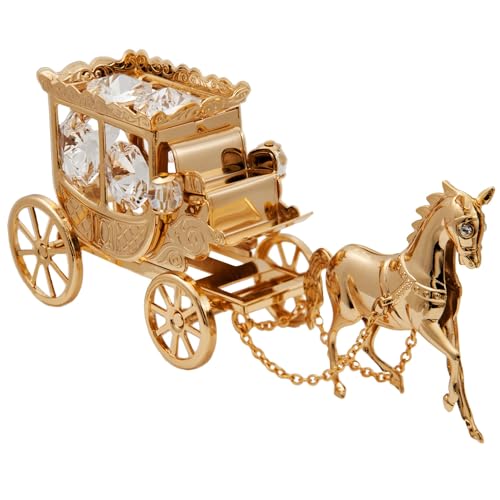 Matashi 24K Gold Plated Crystal Studded Horse Drawn Carriage Desktop Figurine - Valentine's Day Decorative Collectible for Man and Women