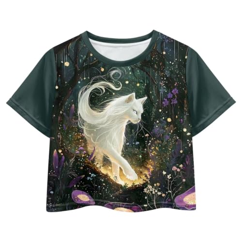 Image of Cute Crop Tops for Girls Short Sleeve Summer T Shirts Fashion Graphic Tees Crew Neck Pullover Tee 5-14 Years