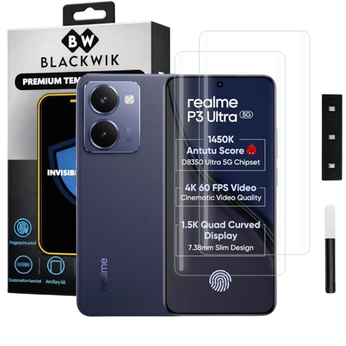 Image of Blackwik Premium Curved UV Tempered Glass For Realme P3 Ultra 5g Cellphone (Transparent, Pack of 2) Advanced Border Less Full Screen Coverage UV Screen Protector Guard With Installation Kit