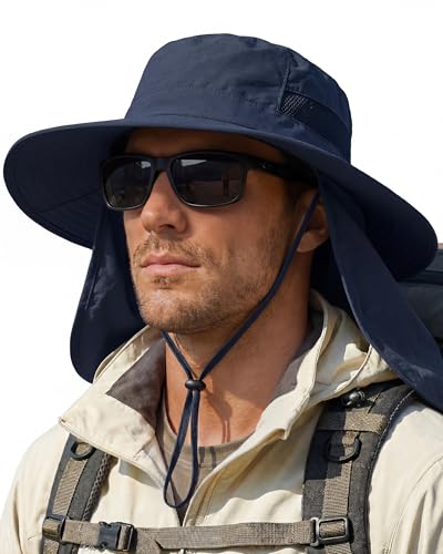 Image of Sun Hats for Men Wide Brim Bucket Hat with Neck Flap for Fishing & Hiking Mens Sun Hat for UV Protection