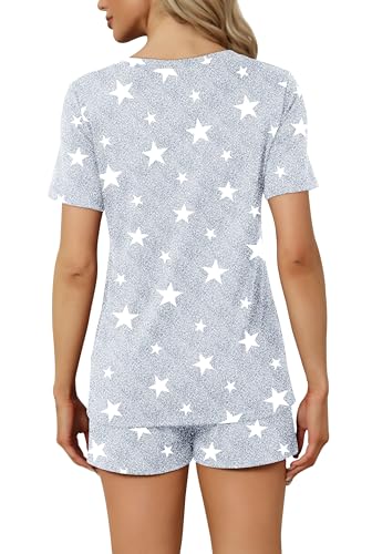 Image of RUBZOOF Women's Short Sleeve Pajama Sets with Pockets Casual V Neck 2 Piece Lounge Sets S-3XL