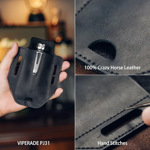 VIPERADE PJ31 - EDC Lederscheide Multitool Scheide Werkzeuge Holster Messer Gürtelscheide Taschenlampe Scheide für Leatherman Multitools Messerscheide（Schwarz）