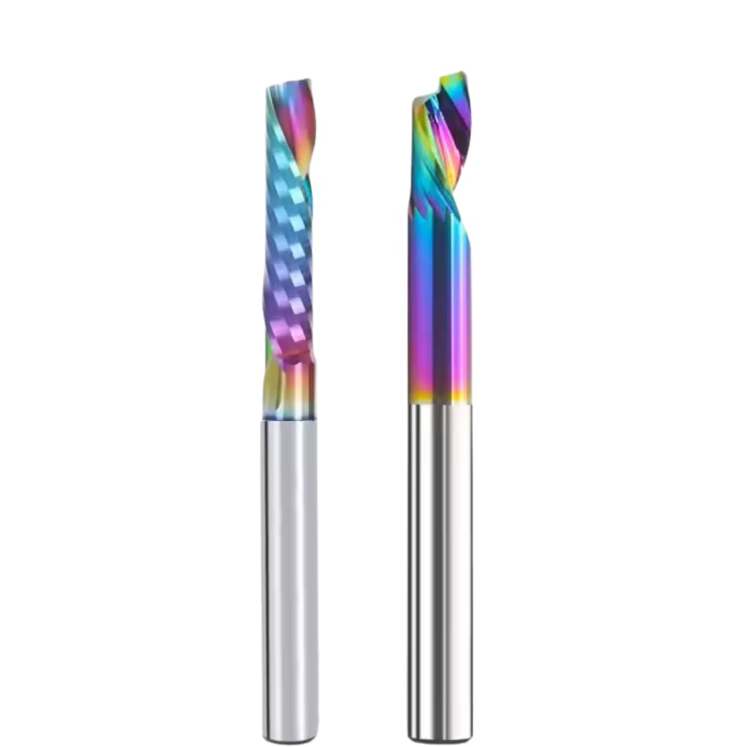 RACEL VHM frez jednozębowy Ø 3–12 mm – CNC do aluminium, tworzywa sztucznego, drewna i płyty MDF – powlekany lub polerowany, 55 HRC, kąt cięcia 30° (powlekany DLC, Ø 10 x 32 x 70 mm – trzpień = 10 mm)